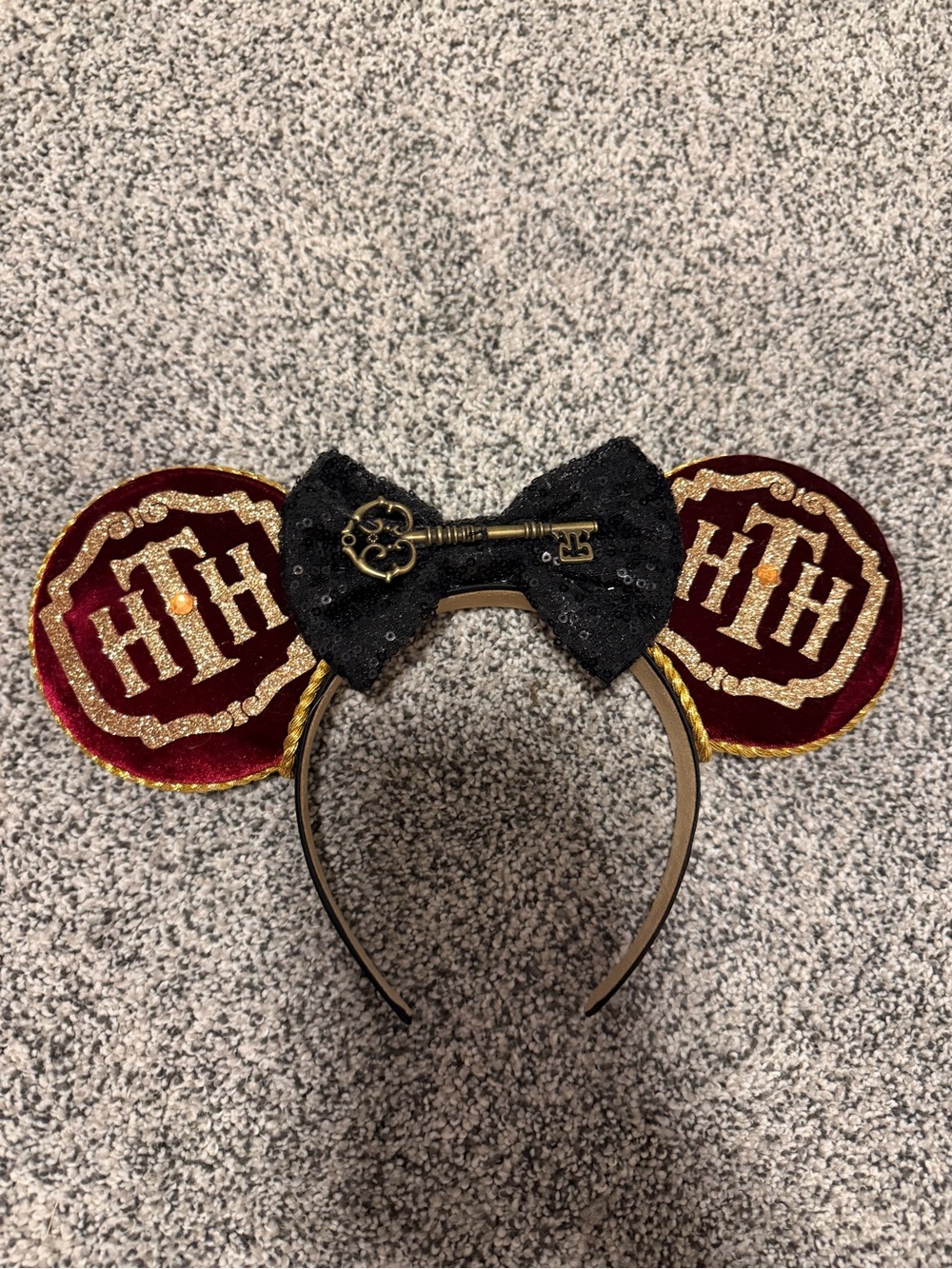 Tower of Terror Inspired Mickey ears with Black Bow and Gold Key Accent